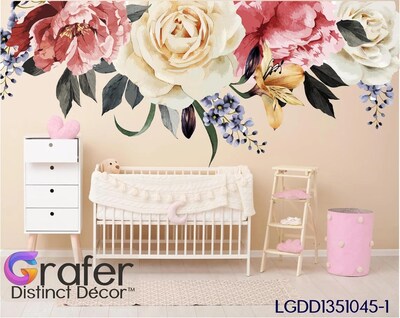 Floral Watercolor, Wall Decals Nursery, Flowers Blossoms Decals, Rose Garden Bouquet, Pink Roses decal, Peonies decal, Nursery Wall Decal - image4